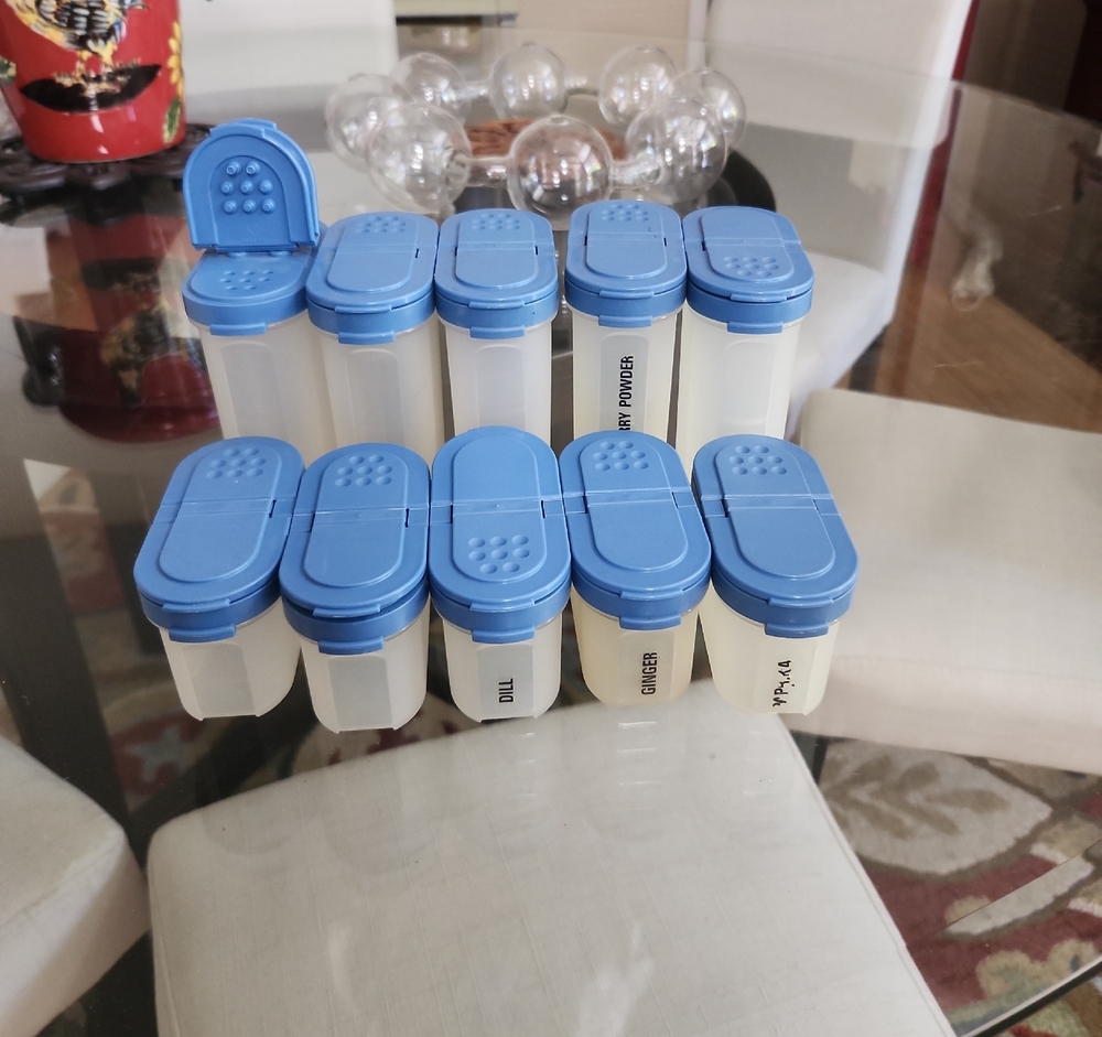 Tupperware Blue Lid Spice Containers